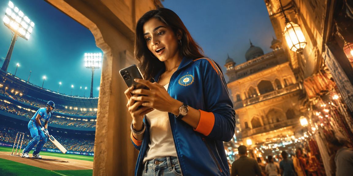 Young man placing cricket bets on a mobile phone